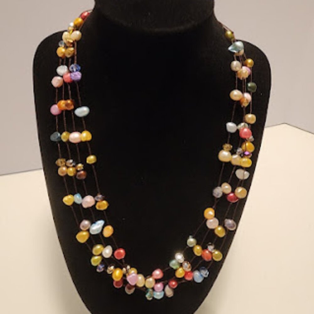 Multi-Strand Colorful Freshwater Pearl Necklace - Picture 3 of 6